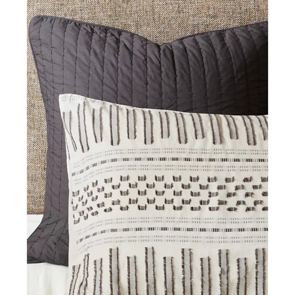 INK+IVY Luxurious Cotton-Bedding Set King/Cal King, Rhea Jacquard Ivory/Charcoal